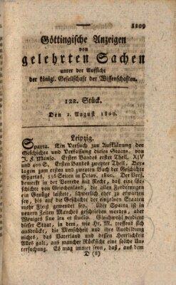 Göttingische Anzeigen von gelehrten Sachen (Göttingische Zeitungen von gelehrten Sachen) Samstag 2. August 1800