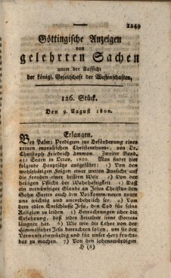 Göttingische Anzeigen von gelehrten Sachen (Göttingische Zeitungen von gelehrten Sachen) Samstag 9. August 1800