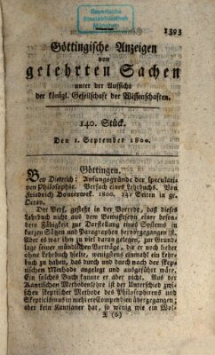 Göttingische Anzeigen von gelehrten Sachen (Göttingische Zeitungen von gelehrten Sachen) Montag 1. September 1800