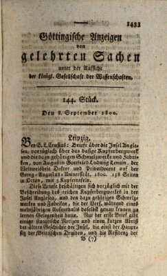 Göttingische Anzeigen von gelehrten Sachen (Göttingische Zeitungen von gelehrten Sachen) Montag 8. September 1800