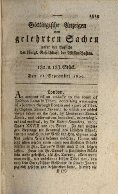 Göttingische Anzeigen von gelehrten Sachen (Göttingische Zeitungen von gelehrten Sachen) Montag 22. September 1800