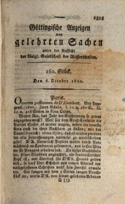 Göttingische Anzeigen von gelehrten Sachen (Göttingische Zeitungen von gelehrten Sachen) Montag 6. Oktober 1800