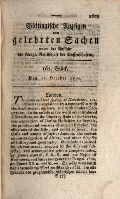 Göttingische Anzeigen von gelehrten Sachen (Göttingische Zeitungen von gelehrten Sachen) Samstag 11. Oktober 1800