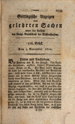 Göttingische Anzeigen von gelehrten Sachen (Göttingische Zeitungen von gelehrten Sachen) Montag 3. November 1800