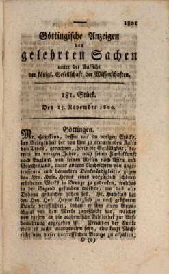 Göttingische Anzeigen von gelehrten Sachen (Göttingische Zeitungen von gelehrten Sachen) Donnerstag 13. November 1800