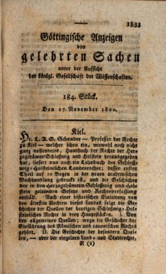 Göttingische Anzeigen von gelehrten Sachen (Göttingische Zeitungen von gelehrten Sachen) Montag 17. November 1800