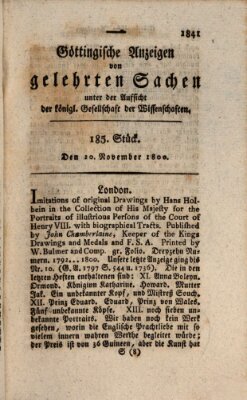 Göttingische Anzeigen von gelehrten Sachen (Göttingische Zeitungen von gelehrten Sachen) Donnerstag 20. November 1800