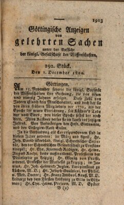 Göttingische Anzeigen von gelehrten Sachen (Göttingische Zeitungen von gelehrten Sachen) Montag 1. Dezember 1800