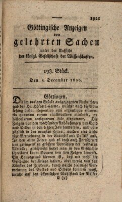 Göttingische Anzeigen von gelehrten Sachen (Göttingische Zeitungen von gelehrten Sachen) Donnerstag 4. Dezember 1800