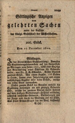 Göttingische Anzeigen von gelehrten Sachen (Göttingische Zeitungen von gelehrten Sachen) Samstag 27. Dezember 1800