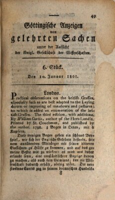 Göttingische Anzeigen von gelehrten Sachen (Göttingische Zeitungen von gelehrten Sachen) Samstag 10. Januar 1801