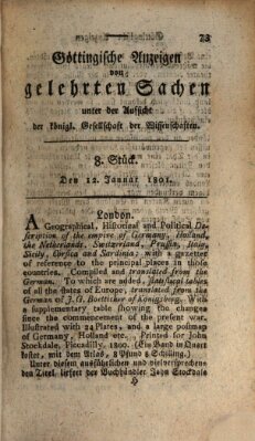 Göttingische Anzeigen von gelehrten Sachen (Göttingische Zeitungen von gelehrten Sachen) Montag 12. Januar 1801