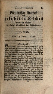 Göttingische Anzeigen von gelehrten Sachen (Göttingische Zeitungen von gelehrten Sachen) Samstag 17. Januar 1801