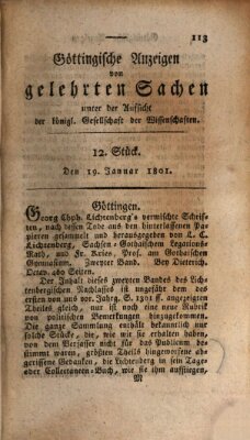 Göttingische Anzeigen von gelehrten Sachen (Göttingische Zeitungen von gelehrten Sachen) Montag 19. Januar 1801