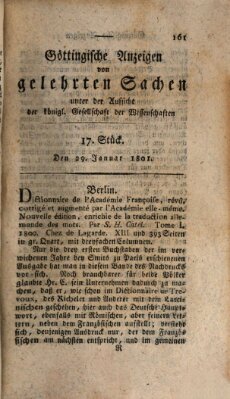 Göttingische Anzeigen von gelehrten Sachen (Göttingische Zeitungen von gelehrten Sachen) Donnerstag 29. Januar 1801