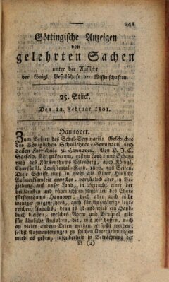 Göttingische Anzeigen von gelehrten Sachen (Göttingische Zeitungen von gelehrten Sachen) Donnerstag 12. Februar 1801