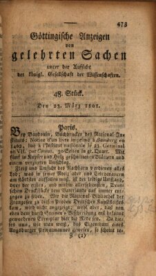 Göttingische Anzeigen von gelehrten Sachen (Göttingische Zeitungen von gelehrten Sachen) Montag 23. März 1801