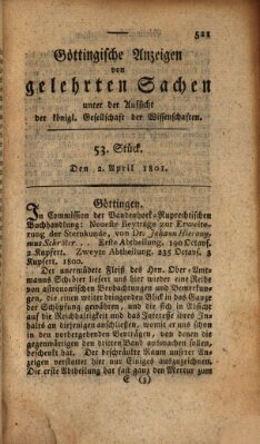 Göttingische Anzeigen von gelehrten Sachen (Göttingische Zeitungen von gelehrten Sachen) Donnerstag 2. April 1801