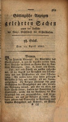 Göttingische Anzeigen von gelehrten Sachen (Göttingische Zeitungen von gelehrten Sachen) Samstag 11. April 1801