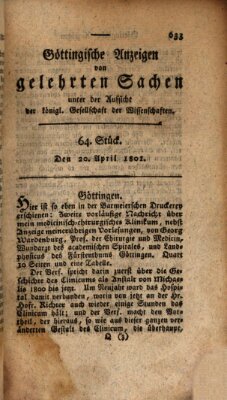 Göttingische Anzeigen von gelehrten Sachen (Göttingische Zeitungen von gelehrten Sachen) Montag 20. April 1801