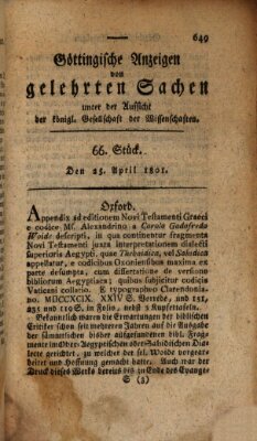 Göttingische Anzeigen von gelehrten Sachen (Göttingische Zeitungen von gelehrten Sachen) Samstag 25. April 1801