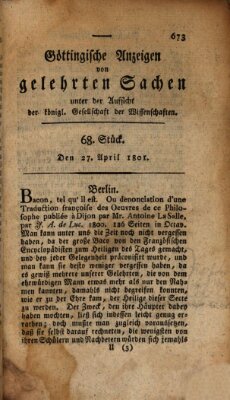 Göttingische Anzeigen von gelehrten Sachen (Göttingische Zeitungen von gelehrten Sachen) Montag 27. April 1801