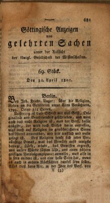 Göttingische Anzeigen von gelehrten Sachen (Göttingische Zeitungen von gelehrten Sachen) Donnerstag 30. April 1801