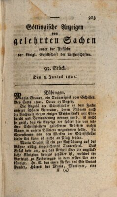 Göttingische Anzeigen von gelehrten Sachen (Göttingische Zeitungen von gelehrten Sachen) Montag 8. Juni 1801