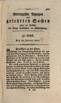 Göttingische Anzeigen von gelehrten Sachen (Göttingische Zeitungen von gelehrten Sachen) Donnerstag 18. Juni 1801