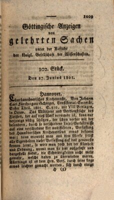 Göttingische Anzeigen von gelehrten Sachen (Göttingische Zeitungen von gelehrten Sachen) Samstag 27. Juni 1801