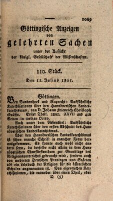 Göttingische Anzeigen von gelehrten Sachen (Göttingische Zeitungen von gelehrten Sachen) Samstag 11. Juli 1801