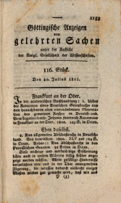 Göttingische Anzeigen von gelehrten Sachen (Göttingische Zeitungen von gelehrten Sachen) Montag 20. Juli 1801