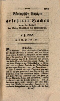 Göttingische Anzeigen von gelehrten Sachen (Göttingische Zeitungen von gelehrten Sachen) Samstag 25. Juli 1801