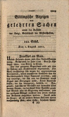 Göttingische Anzeigen von gelehrten Sachen (Göttingische Zeitungen von gelehrten Sachen) Samstag 1. August 1801