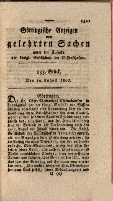 Göttingische Anzeigen von gelehrten Sachen (Göttingische Zeitungen von gelehrten Sachen) Donnerstag 20. August 1801