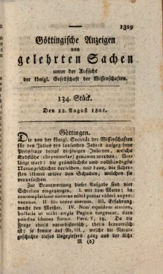 Göttingische Anzeigen von gelehrten Sachen (Göttingische Zeitungen von gelehrten Sachen) Samstag 22. August 1801