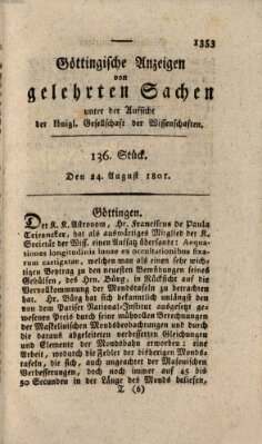 Göttingische Anzeigen von gelehrten Sachen (Göttingische Zeitungen von gelehrten Sachen) Montag 24. August 1801