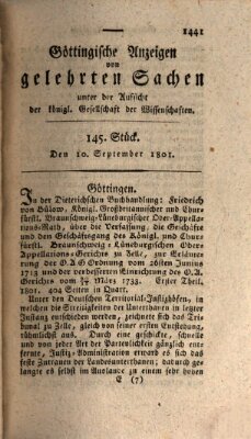 Göttingische Anzeigen von gelehrten Sachen (Göttingische Zeitungen von gelehrten Sachen) Donnerstag 10. September 1801