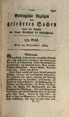 Göttingische Anzeigen von gelehrten Sachen (Göttingische Zeitungen von gelehrten Sachen) Donnerstag 24. September 1801