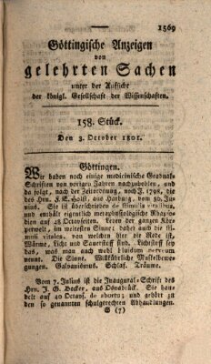 Göttingische Anzeigen von gelehrten Sachen (Göttingische Zeitungen von gelehrten Sachen) Samstag 3. Oktober 1801