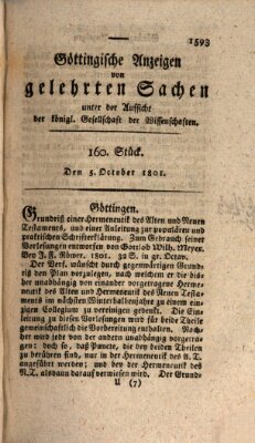 Göttingische Anzeigen von gelehrten Sachen (Göttingische Zeitungen von gelehrten Sachen) Montag 5. Oktober 1801