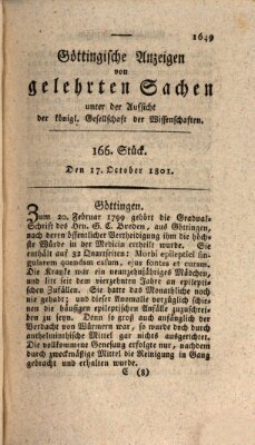 Göttingische Anzeigen von gelehrten Sachen (Göttingische Zeitungen von gelehrten Sachen) Samstag 17. Oktober 1801