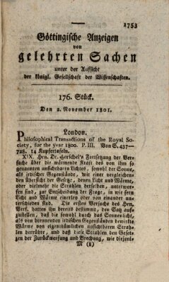 Göttingische Anzeigen von gelehrten Sachen (Göttingische Zeitungen von gelehrten Sachen) Montag 2. November 1801