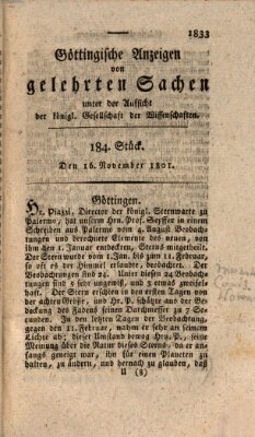 Göttingische Anzeigen von gelehrten Sachen (Göttingische Zeitungen von gelehrten Sachen) Montag 16. November 1801