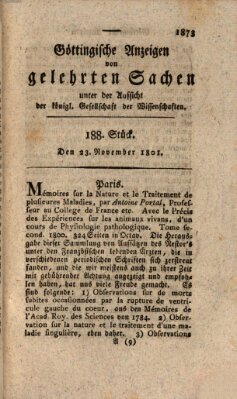 Göttingische Anzeigen von gelehrten Sachen (Göttingische Zeitungen von gelehrten Sachen) Montag 23. November 1801