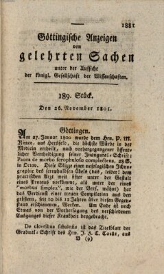 Göttingische Anzeigen von gelehrten Sachen (Göttingische Zeitungen von gelehrten Sachen) Donnerstag 26. November 1801