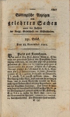 Göttingische Anzeigen von gelehrten Sachen (Göttingische Zeitungen von gelehrten Sachen) Samstag 28. November 1801