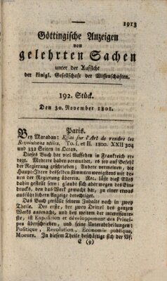 Göttingische Anzeigen von gelehrten Sachen (Göttingische Zeitungen von gelehrten Sachen) Montag 30. November 1801