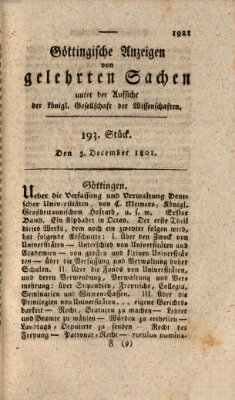 Göttingische Anzeigen von gelehrten Sachen (Göttingische Zeitungen von gelehrten Sachen) Donnerstag 3. Dezember 1801