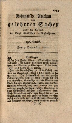 Göttingische Anzeigen von gelehrten Sachen (Göttingische Zeitungen von gelehrten Sachen) Montag 7. Dezember 1801